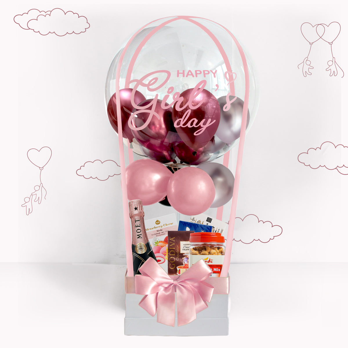 Queen's day Hamper| mini moet champagne  balloon gift， bridesmaid souvenirs