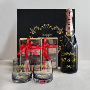 結婚禮物 伴手禮|Moët & Chandon Rose Impérial Gift Set |酩悅粉紅香檳&黑色威士忌杯套裝 - Design Your Own Wine