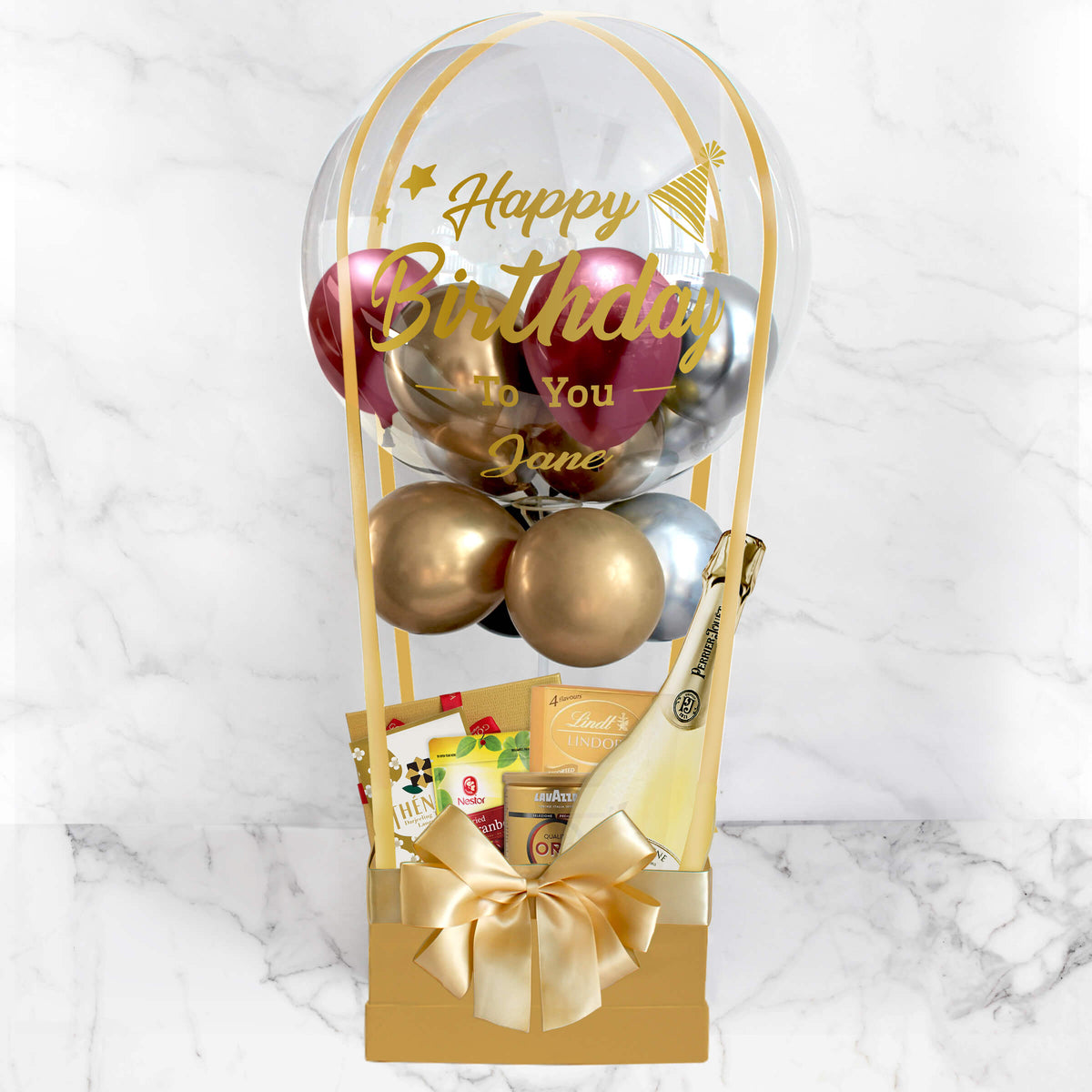 Balloon Birthday Hamper|Perrier-Jouët Blanc de Blancs Champagne birthday  balloon gift