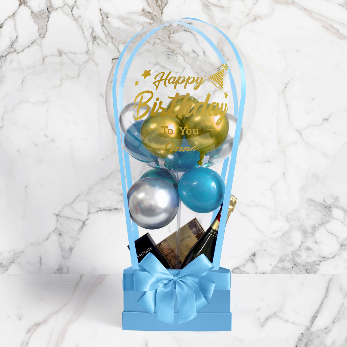 Balloon Birthday Hamper| Champagne birthday balloon gift, Valentine's Day, Anniversary Balloon Romantic Gift Box